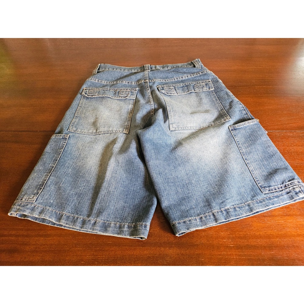 VONDE Denim Cargo Shorts Mens 30 Blue Skater Y2K Baggy Wide Leg Utility